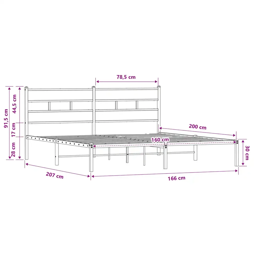 Letto matrimoniale | Letto per adulti | Giroletto senza Materasso con Testiera Rovere Sonoma 160x200 cm - Image 9