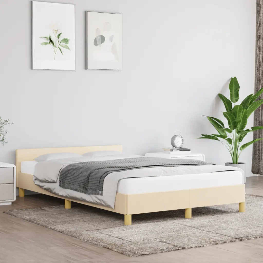 Letto matrimoniale | Letto per adulti | Giroletto senza Materasso Crema 120x190cm in Tessuto - Image 2