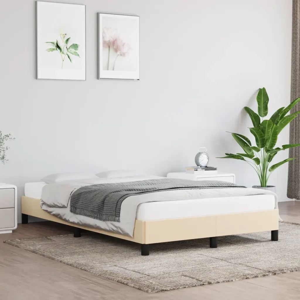 Letto matrimoniale | Letto per adulti | Giroletto senza Materasso Crema 120x190cm in Tessuto - Image 2