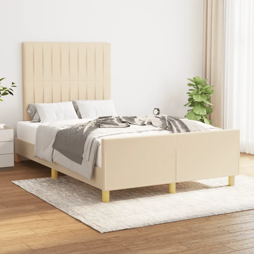 Letto matrimoniale | Letto per adulti | Giroletto senza Materasso Crema 120x190cm in Tessuto - Image 2