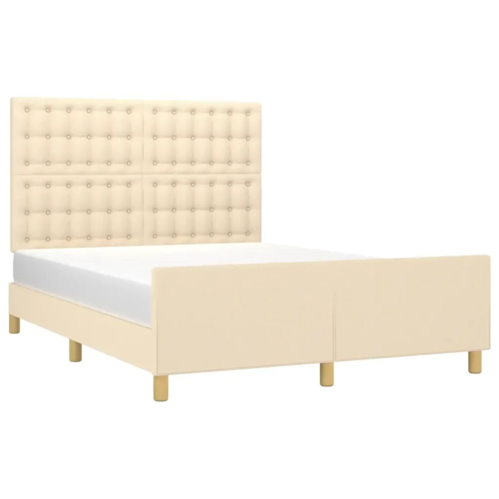 Letto matrimoniale | Letto per adulti | Giroletto senza Materasso Crema 140x190 cm in Tessuto - Image 4