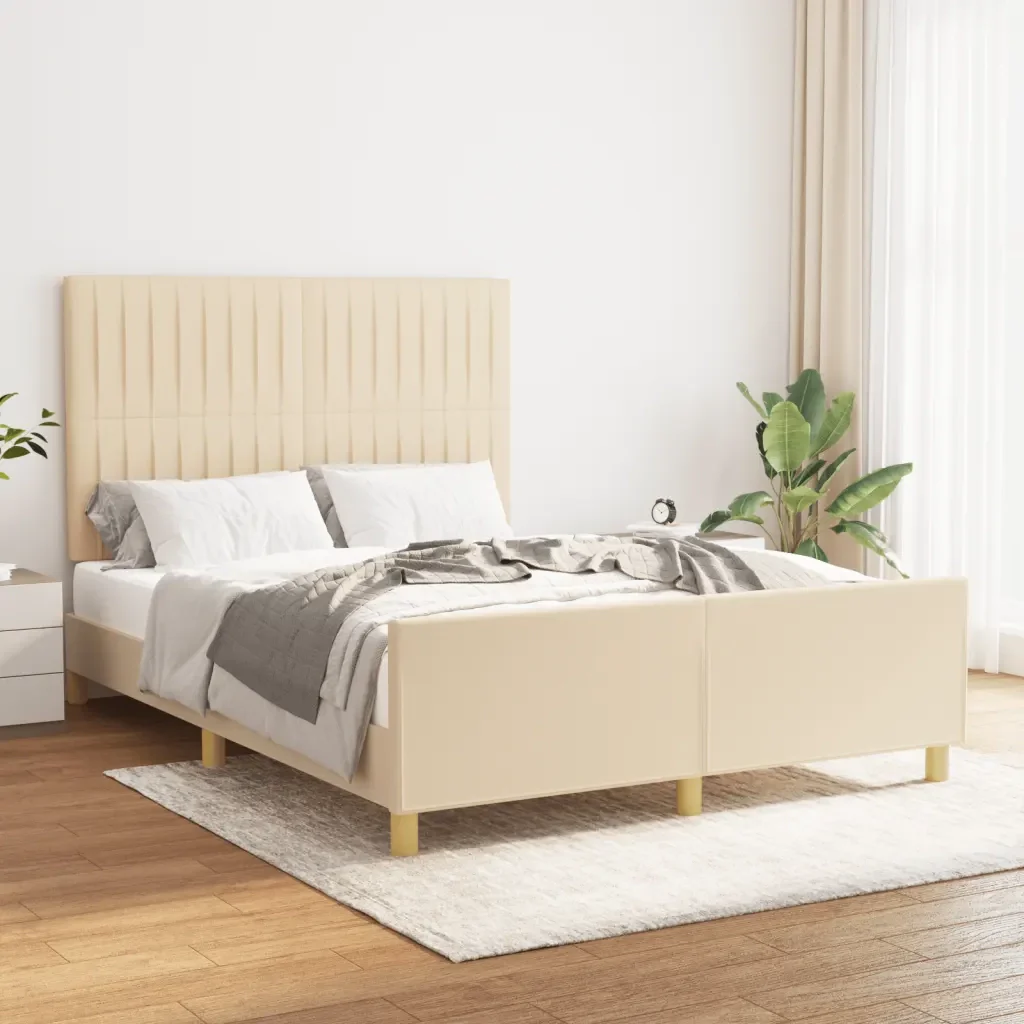 Letto matrimoniale | Letto per adulti | Giroletto senza Materasso Crema 140x190 cm in Tessuto - Image 2