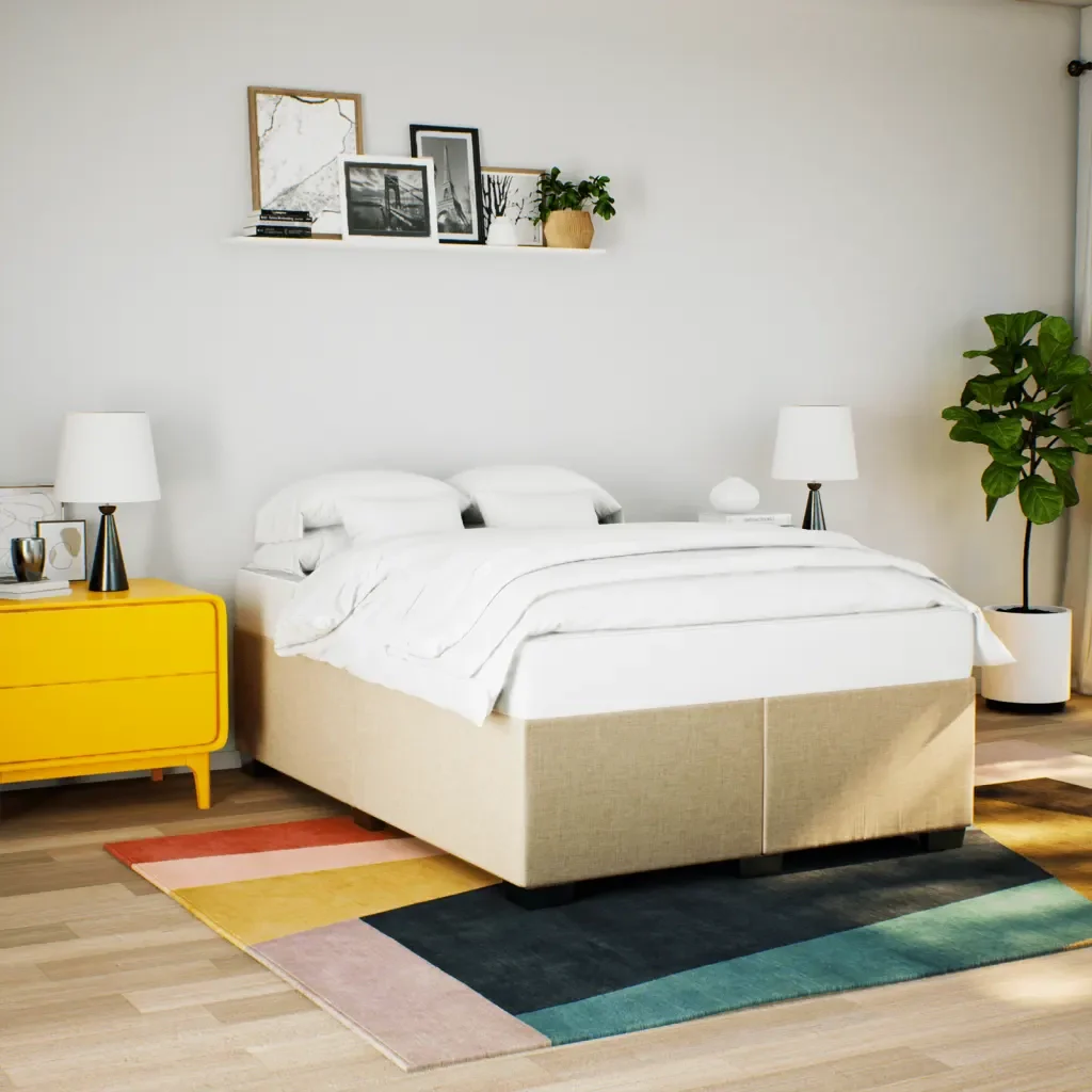 Letto matrimoniale | Letto per adulti | Giroletto senza Materasso Crema 140x190 cm in Tessuto - Image 2