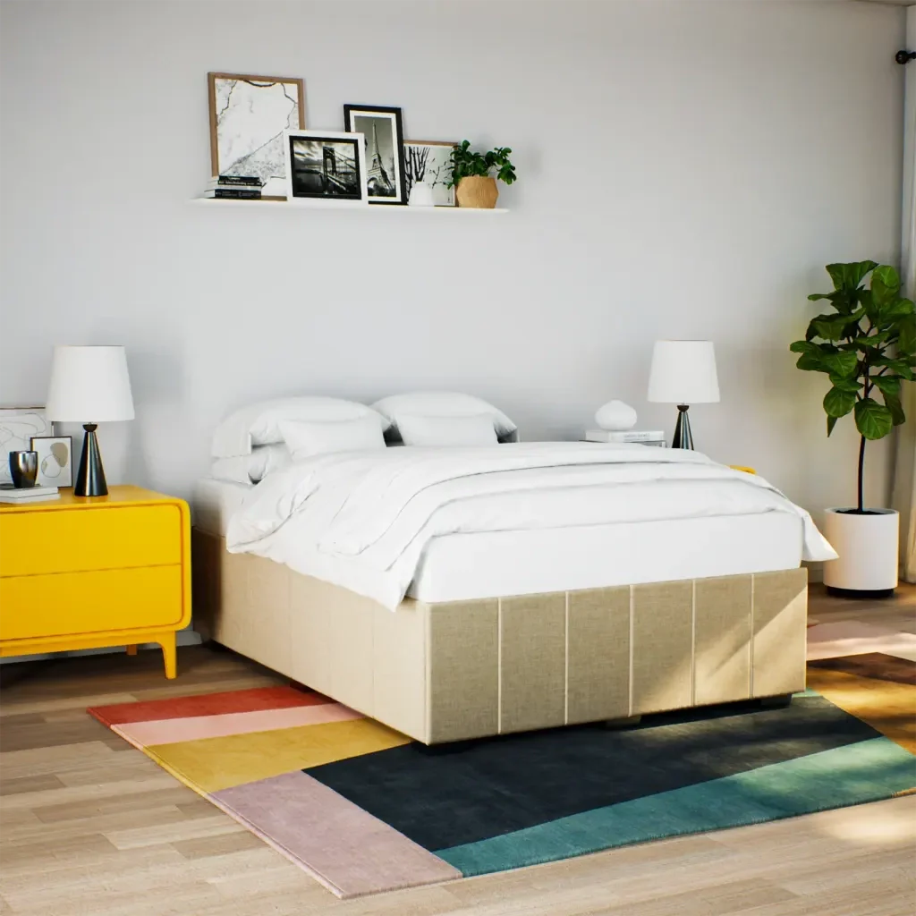 Letto matrimoniale | Letto per adulti | Giroletto senza Materasso Crema 140x190 cm in Tessuto - Image 2
