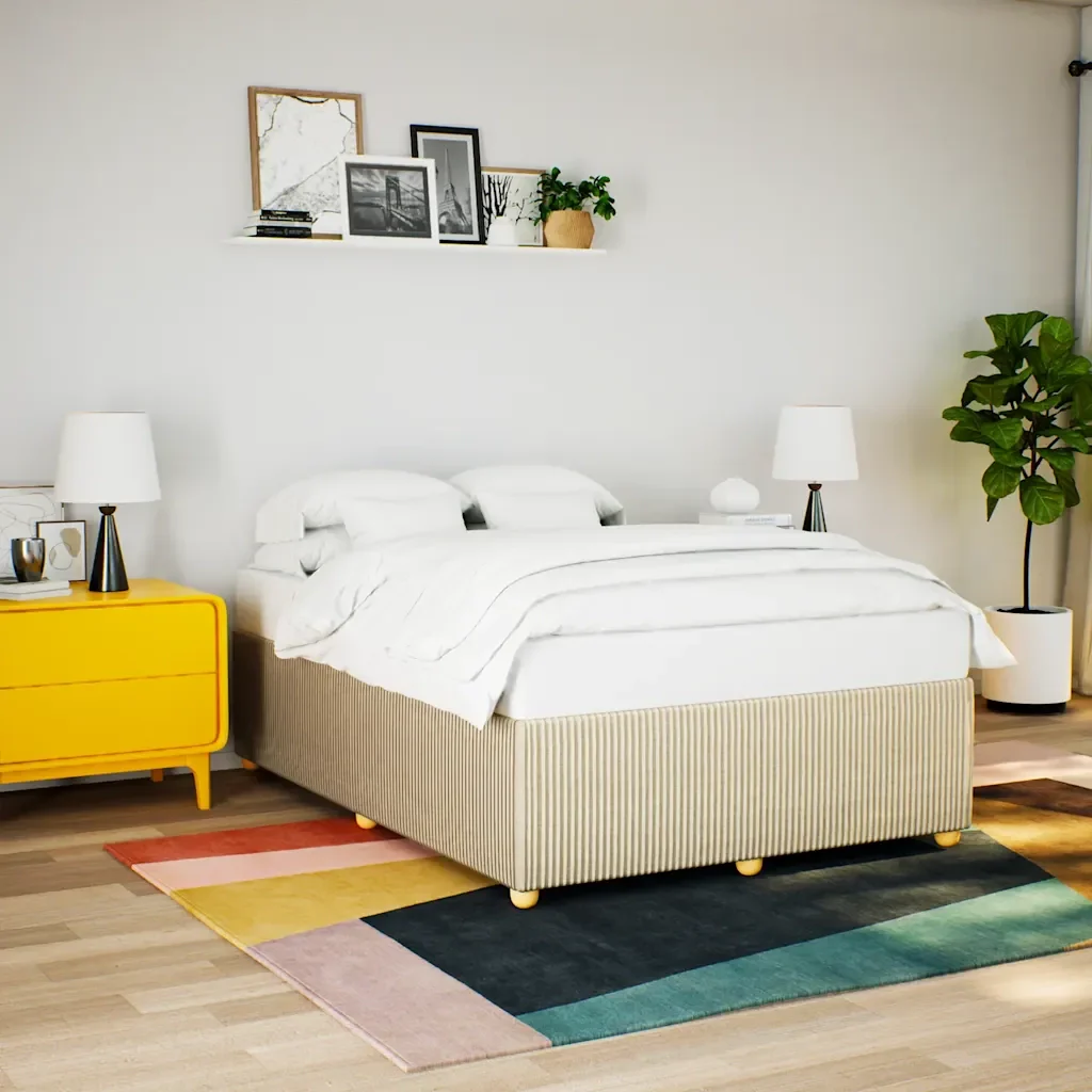 Letto matrimoniale | Letto per adulti | Giroletto senza Materasso Crema 140x200 cm in Tessuto - Image 2