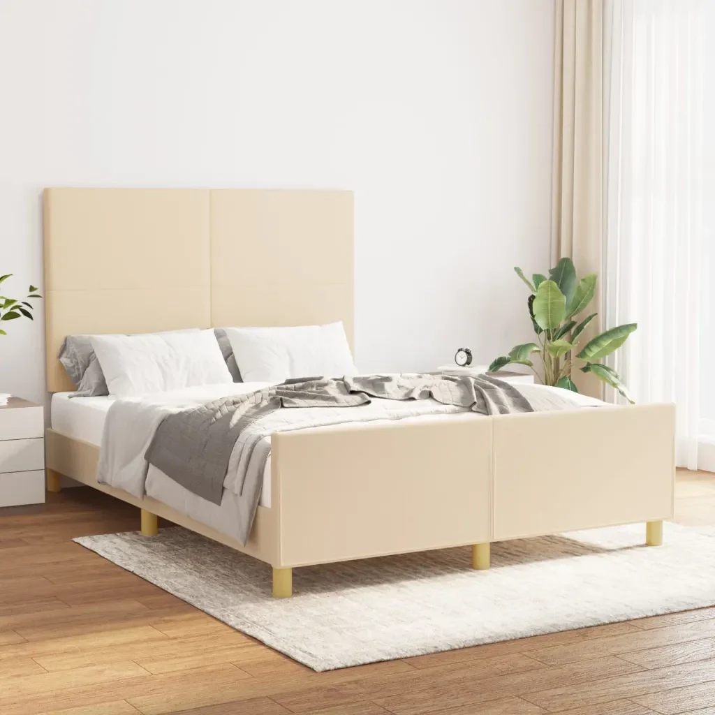 Letto matrimoniale | Letto per adulti | Giroletto senza Materasso Crema 140x200 cm in Tessuto - Image 2