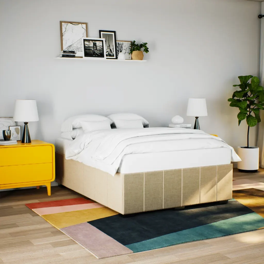 Letto matrimoniale | Letto per adulti | Giroletto senza Materasso Crema 140x200 cm in Tessuto - Image 2