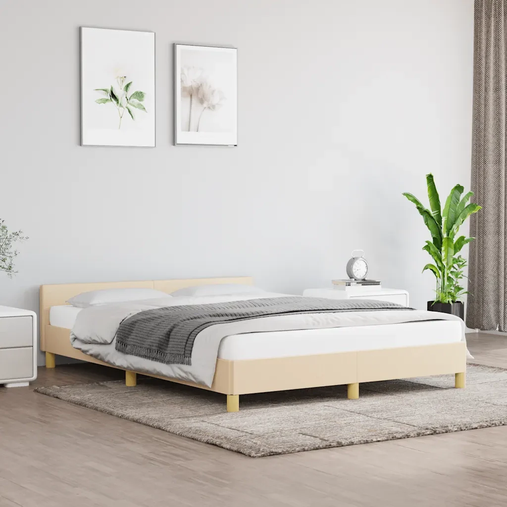 Letto matrimoniale | Letto per adulti | Giroletto senza Materasso Crema 140x200 cm in Tessuto - Image 2