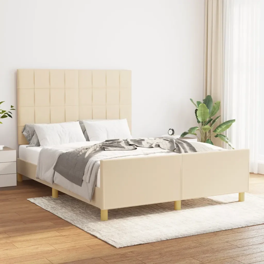 Letto matrimoniale | Letto per adulti | Giroletto senza Materasso Crema 140x200 cm in Tessuto - Image 2