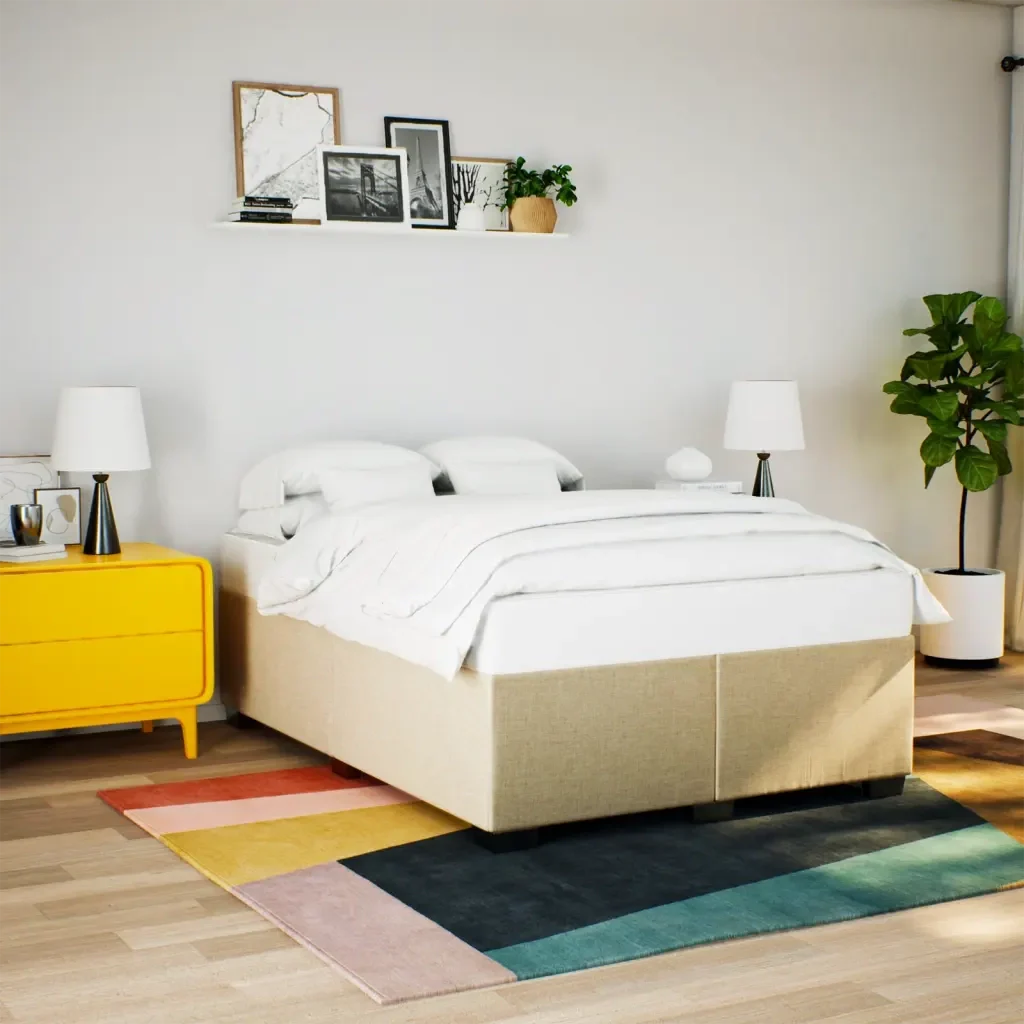 Letto matrimoniale | Letto per adulti | Giroletto senza Materasso Crema 160x200 cm in Tessuto - Image 2