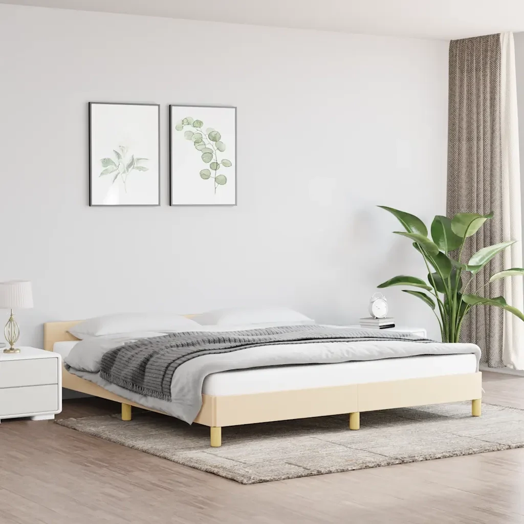 Letto matrimoniale | Letto per adulti | Giroletto senza Materasso Crema 160x200 cm in Tessuto - Image 2