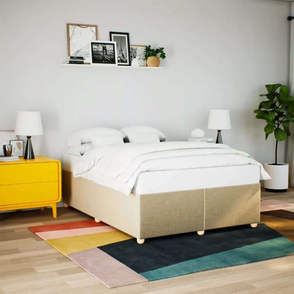 Letto matrimoniale | Letto per adulti | Giroletto senza Materasso Crema 160x200 cm in Tessuto - Image 2