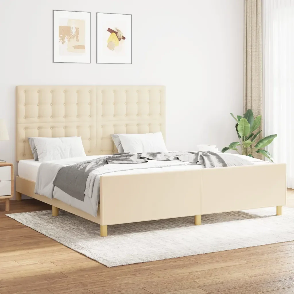Letto matrimoniale | Letto per adulti | Giroletto senza Materasso Crema 160x200 cm in Tessuto - Image 2