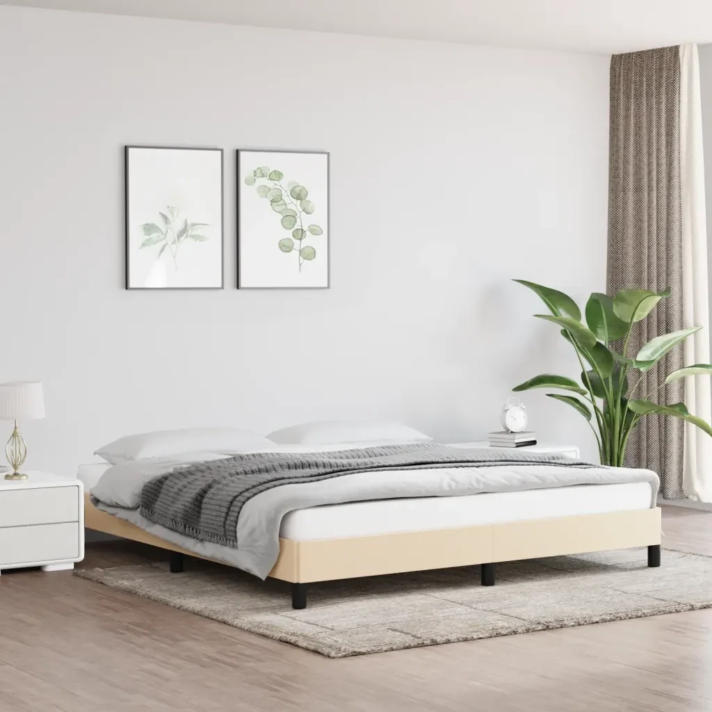 Letto matrimoniale | Letto per adulti | Giroletto senza Materasso Crema 160x200 cm in Tessuto - Image 2