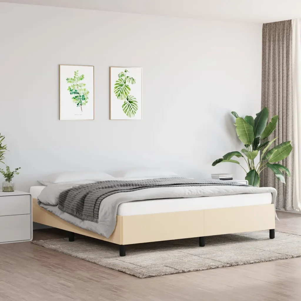 Letto matrimoniale | Letto per adulti | Giroletto senza Materasso Crema 180x200 cm in Tessuto - Image 2