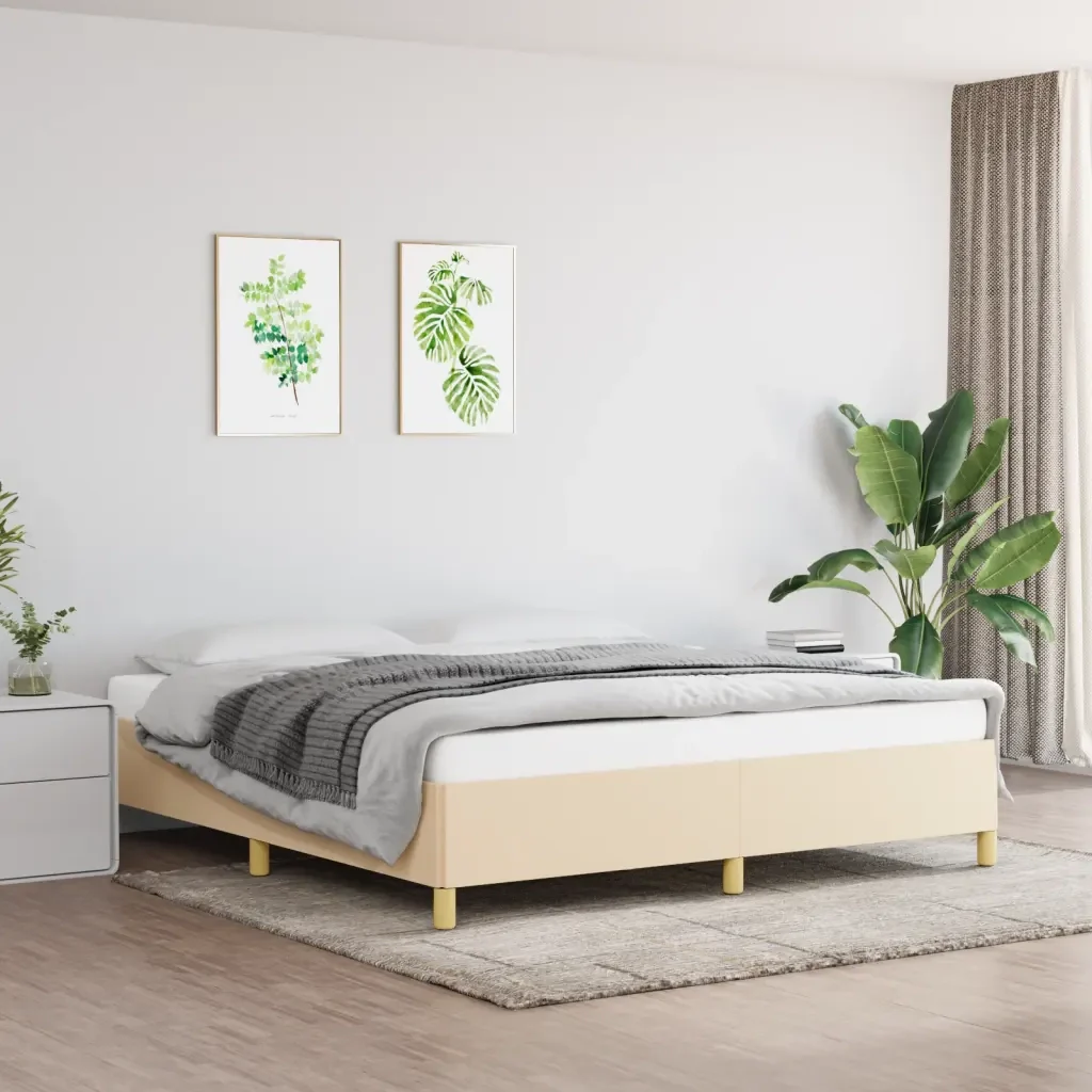 Letto matrimoniale | Letto per adulti | Giroletto senza Materasso Crema 180x200 cm in Tessuto - Image 2