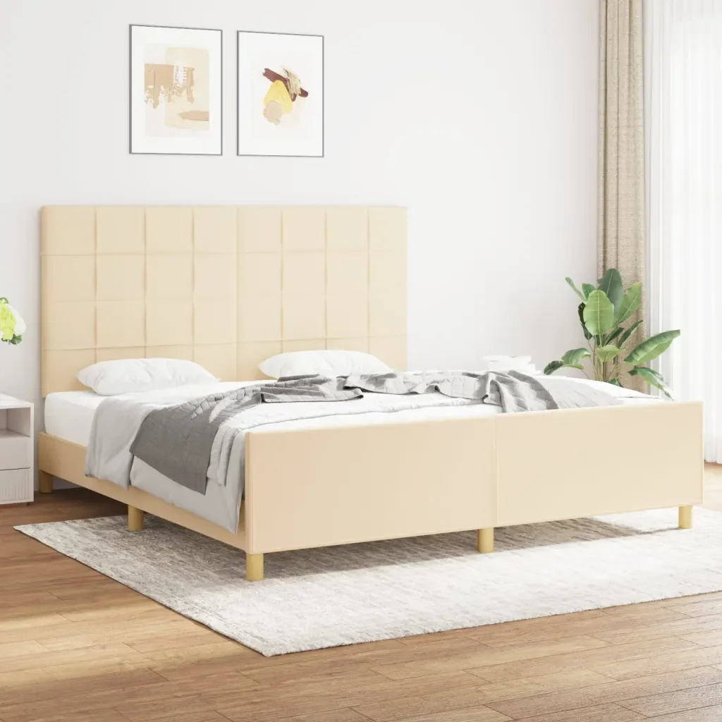 Letto matrimoniale | Letto per adulti | Giroletto senza Materasso Crema 180x200 cm in Tessuto - Image 2