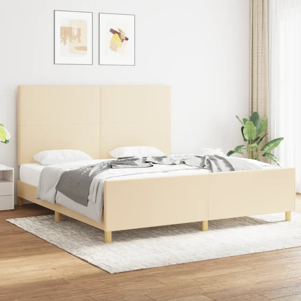 Letto matrimoniale | Letto per adulti | Giroletto senza Materasso Crema 180x200 cm in Tessuto - Image 2