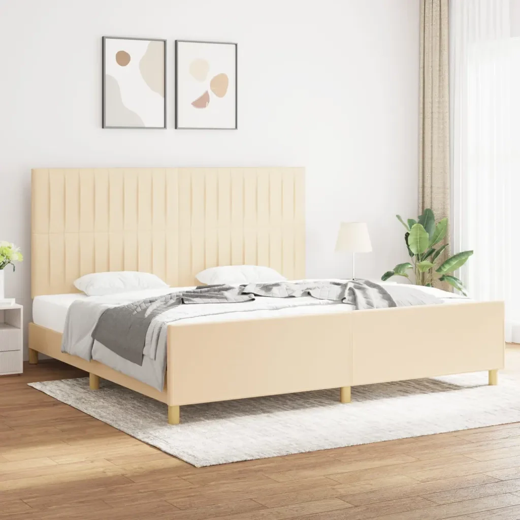 Letto matrimoniale | Letto per adulti | Giroletto senza Materasso Crema 200x200 cm in Tessuto - Image 2