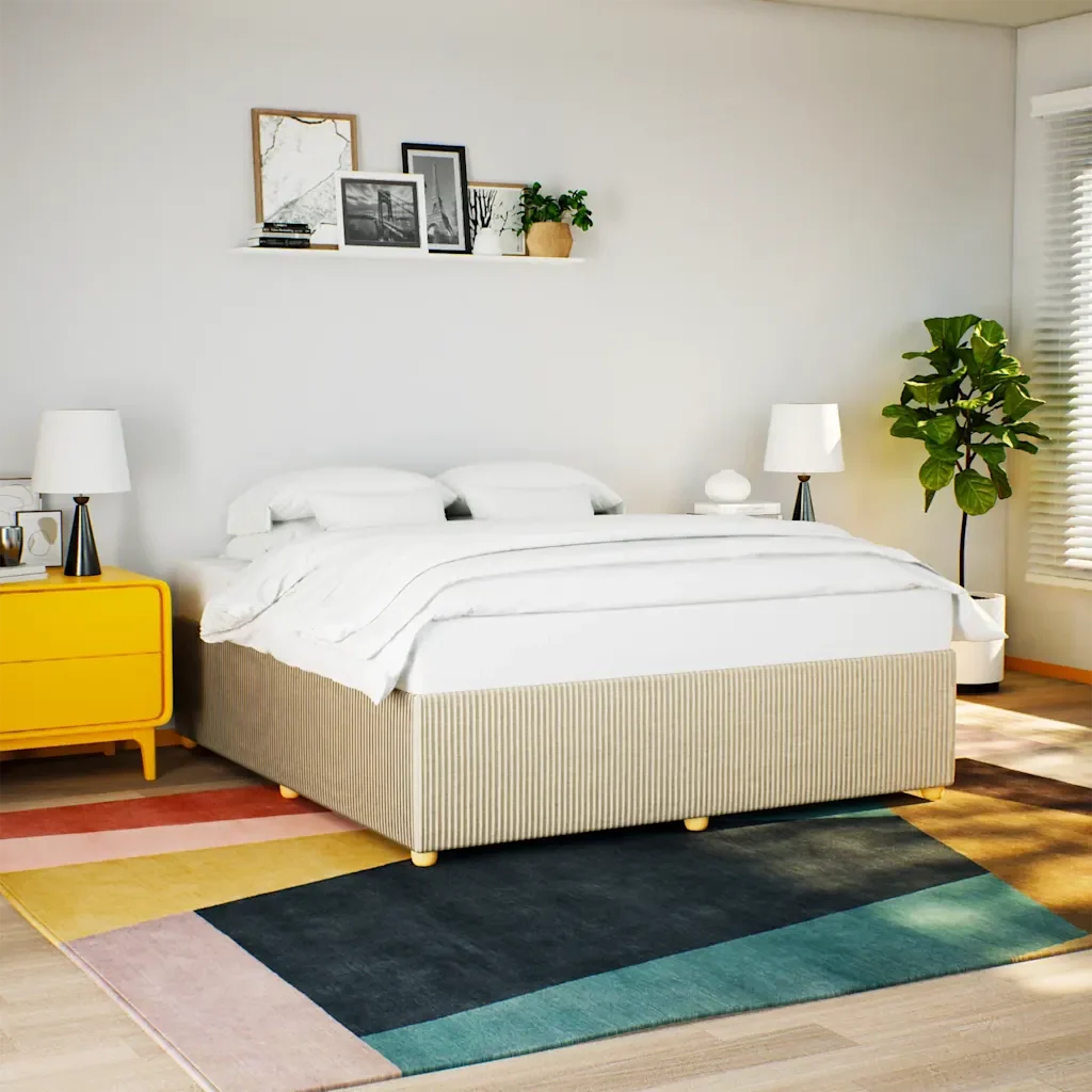 Letto matrimoniale | Letto per adulti | Giroletto senza Materasso Crema 200x200 cm in Tessuto - Image 2