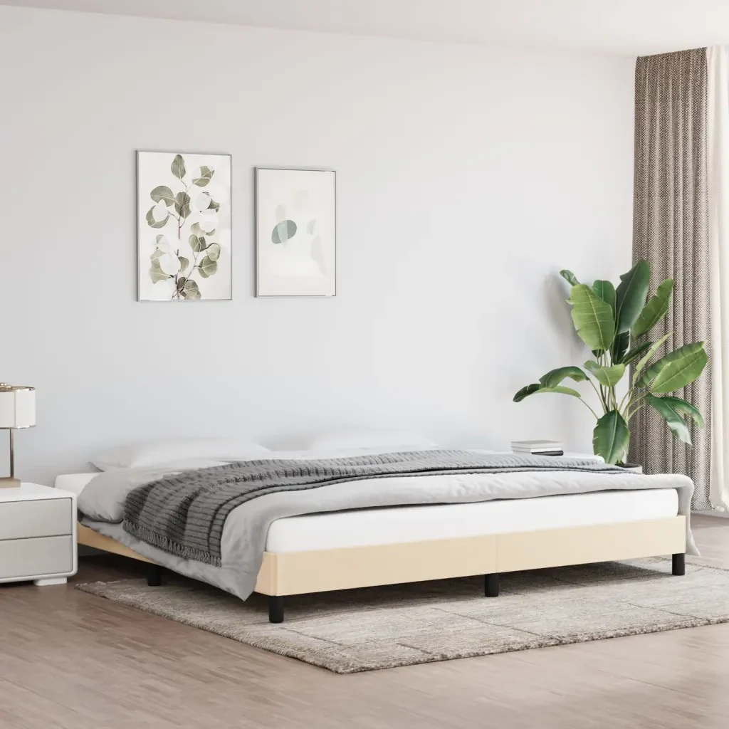 Letto matrimoniale | Letto per adulti | Giroletto senza Materasso Crema 200x200 cm in Tessuto - Image 2