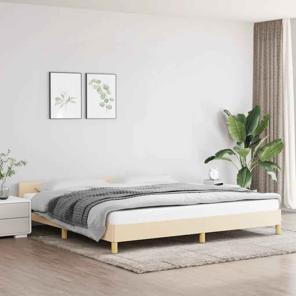 Letto matrimoniale | Letto per adulti | Giroletto senza Materasso Crema 200x200 cm in Tessuto - Image 2
