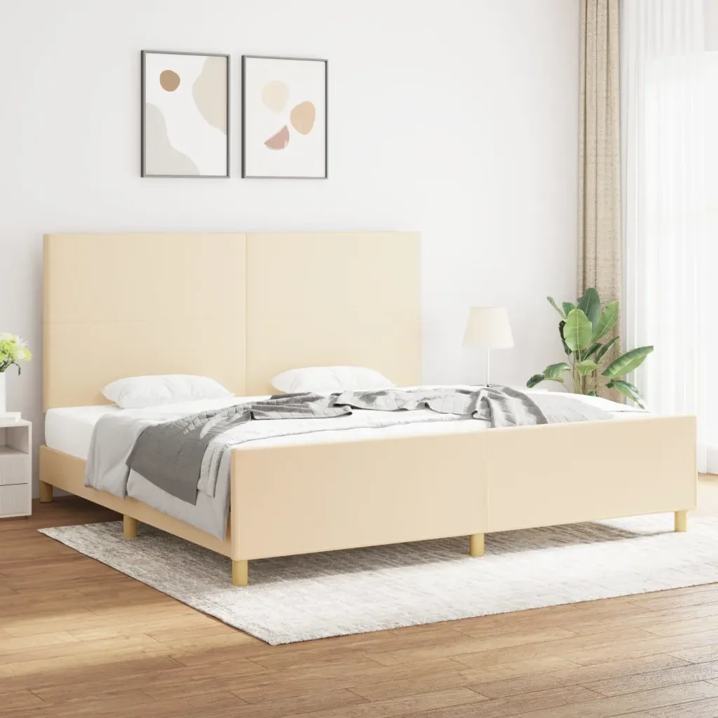 Letto matrimoniale | Letto per adulti | Giroletto senza Materasso Crema 200x200 cm in Tessuto - Image 2