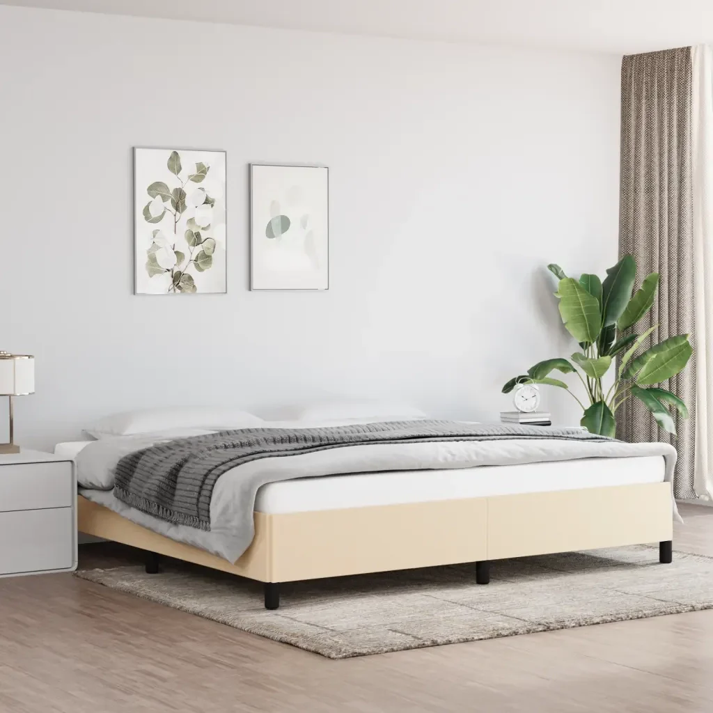 Letto matrimoniale | Letto per adulti | Giroletto senza Materasso Crema 200x200 cm in Tessuto - Image 2