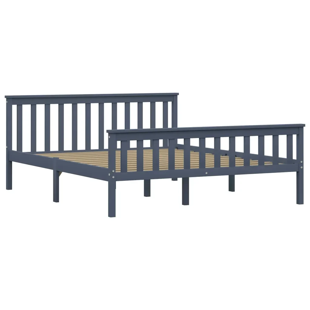 Letto matrimoniale | Letto per adulti | Giroletto senza Materasso Grigio 160x200 cm Legno Massello Pino - Image 2