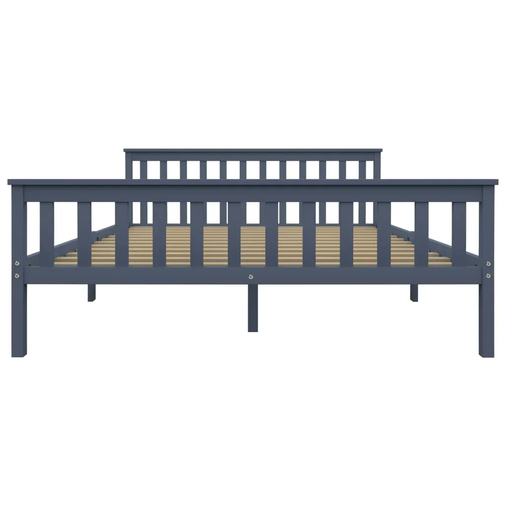 Letto matrimoniale | Letto per adulti | Giroletto senza Materasso Grigio 160x200 cm Legno Massello Pino - Image 4
