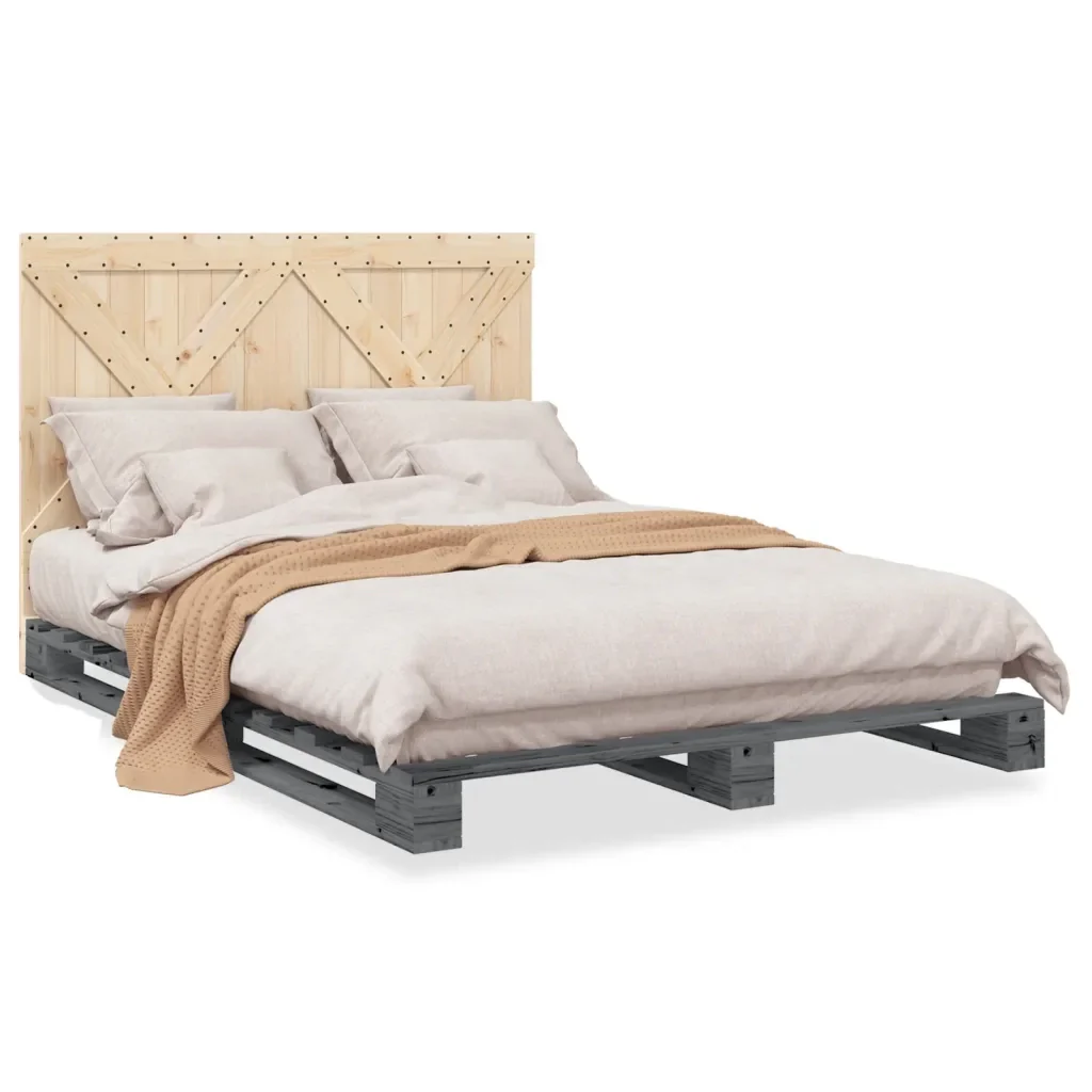Letto matrimoniale | Letto per adulti | Giroletto senza Materasso Grigio 160x200 cm Legno Massello Pino