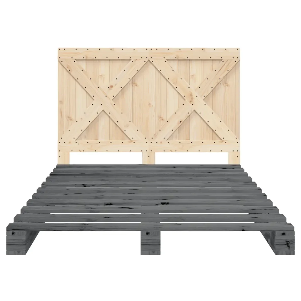 Letto matrimoniale | Letto per adulti | Giroletto senza Materasso Grigio 160x200 cm Legno Massello Pino - Image 5