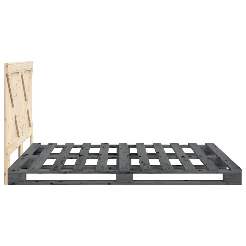Letto matrimoniale | Letto per adulti | Giroletto senza Materasso Grigio 160x200 cm Legno Massello Pino - Image 8