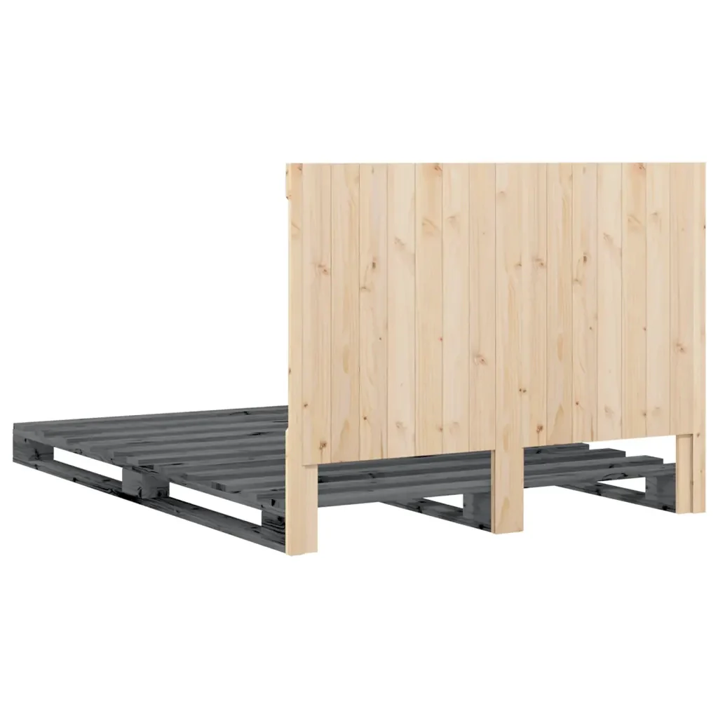 Letto matrimoniale | Letto per adulti | Giroletto senza Materasso Grigio 160x200 cm Legno Massello Pino - Image 9