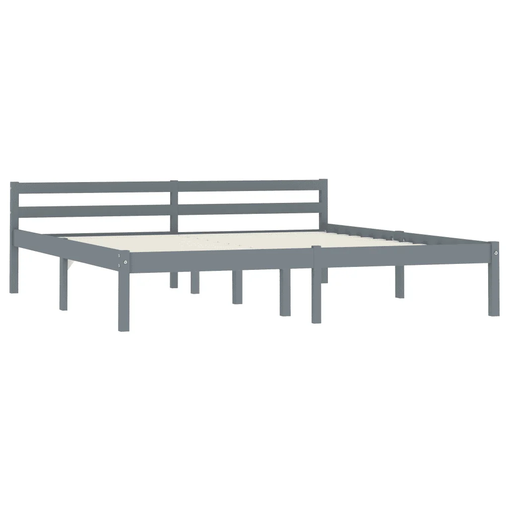 Letto matrimoniale | Letto per adulti | Giroletto senza Materasso Grigio 180x200 cm Legno Massello Pino - Image 2