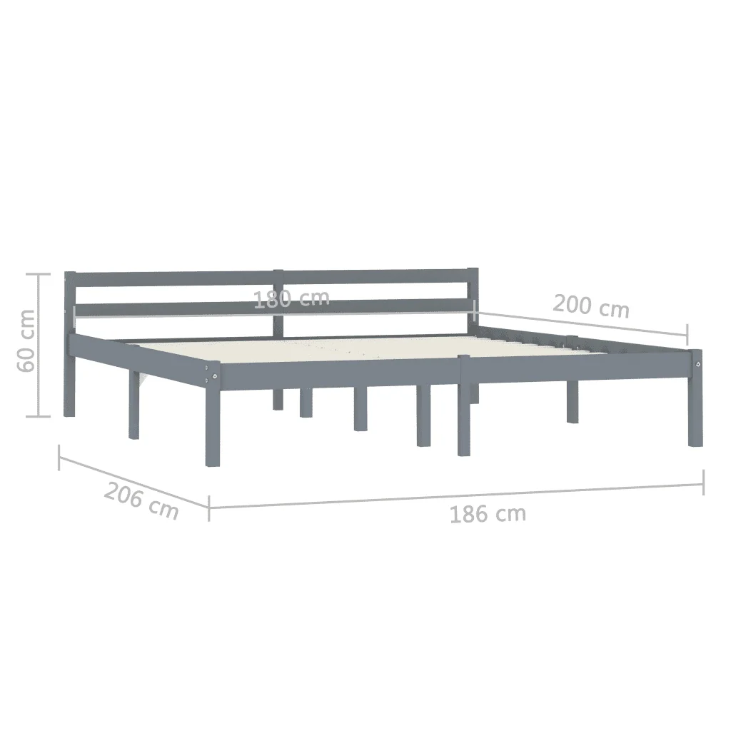 Letto matrimoniale | Letto per adulti | Giroletto senza Materasso Grigio 180x200 cm Legno Massello Pino - Image 7