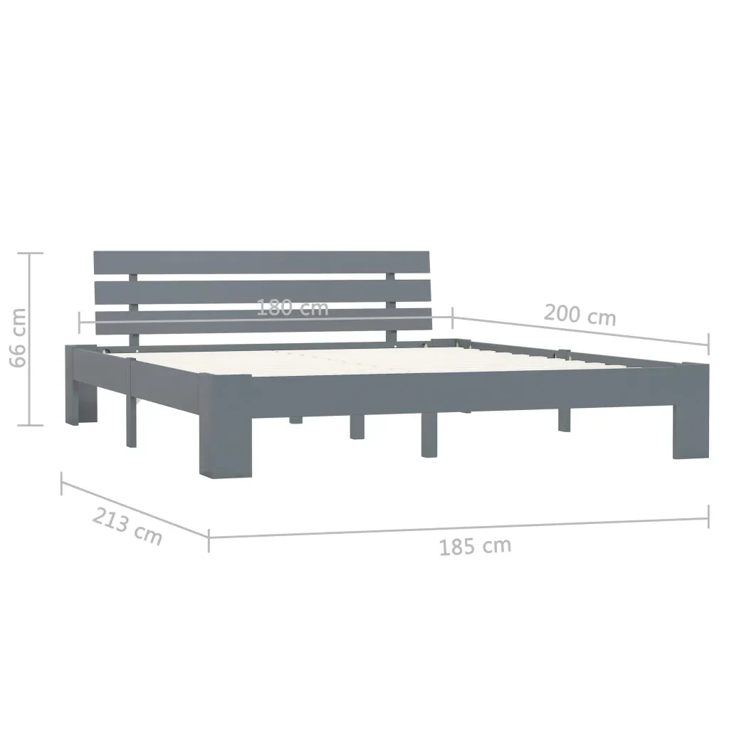 Letto matrimoniale | Letto per adulti | Giroletto senza Materasso Grigio 180x200 cm Legno Massello Pino - Image 7