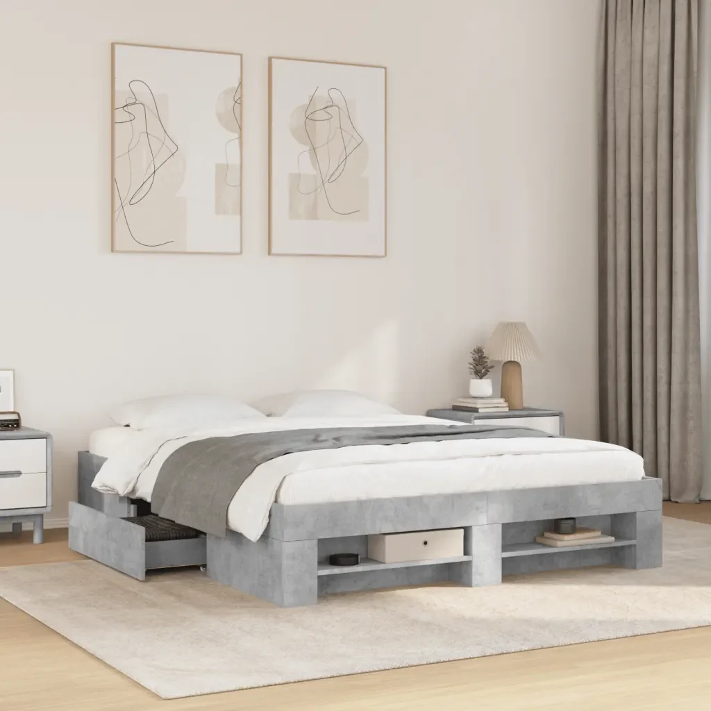 Letto matrimoniale | Letto per adulti | Giroletto senza Materasso Grigio Cemento 160x200cm Truciolato - Image 2