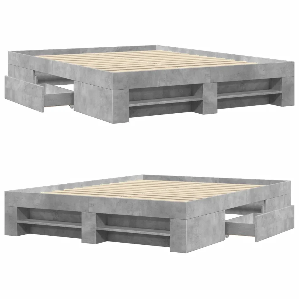 Letto matrimoniale | Letto per adulti | Giroletto senza Materasso Grigio Cemento 160x200cm Truciolato - Image 8