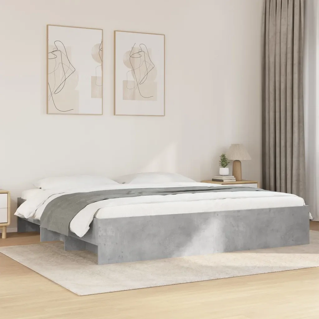 Letto matrimoniale | Letto per adulti | Giroletto senza Materasso Grigio Cemento 180x200 cm Truciolato - Image 2
