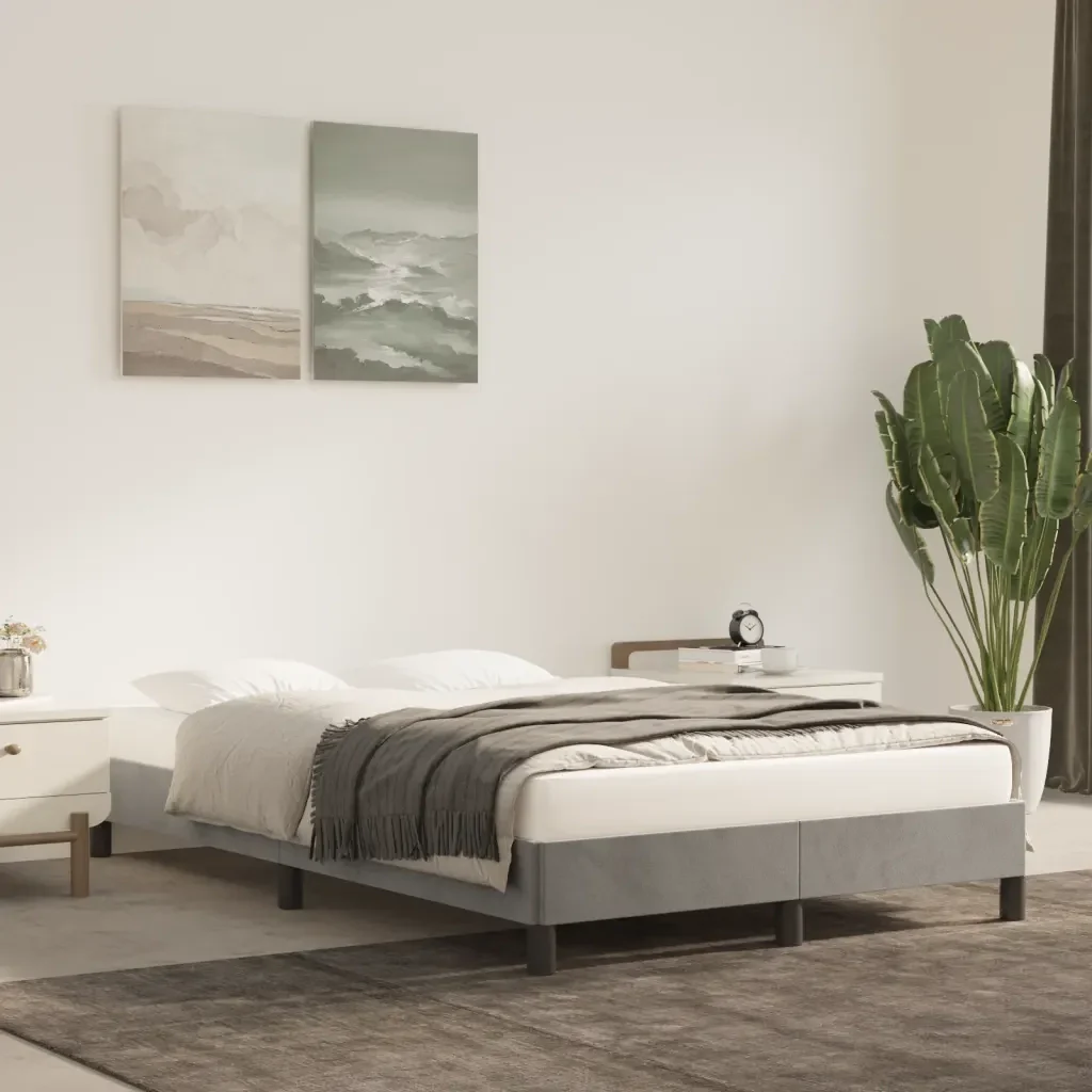 Letto matrimoniale | Letto per adulti | Giroletto senza Materasso Grigio Chiaro 120x190 cm Velluto - Image 2