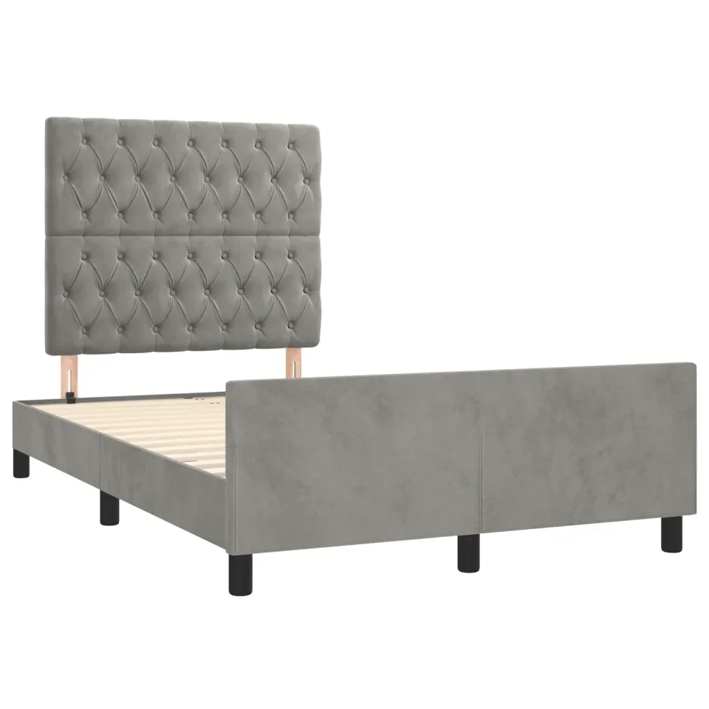 Letto matrimoniale | Letto per adulti | Giroletto senza Materasso Grigio Chiaro 120x190 cm Velluto - Image 3