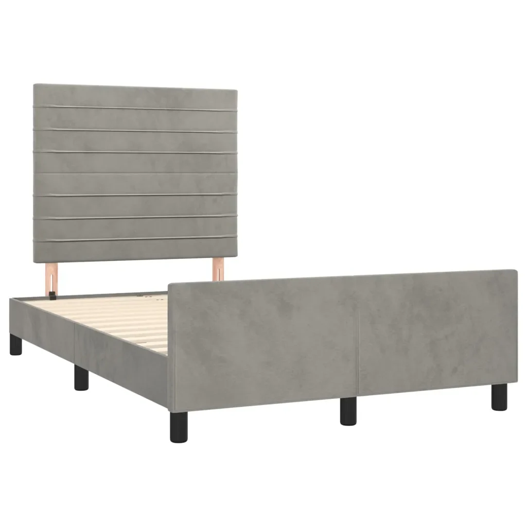 Letto matrimoniale | Letto per adulti | Giroletto senza Materasso Grigio Chiaro 120x190 cm Velluto - Image 4