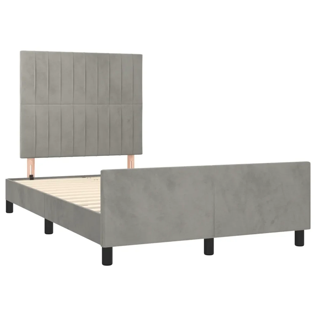 Letto matrimoniale | Letto per adulti | Giroletto senza Materasso Grigio Chiaro 120x190 cm Velluto - Image 4