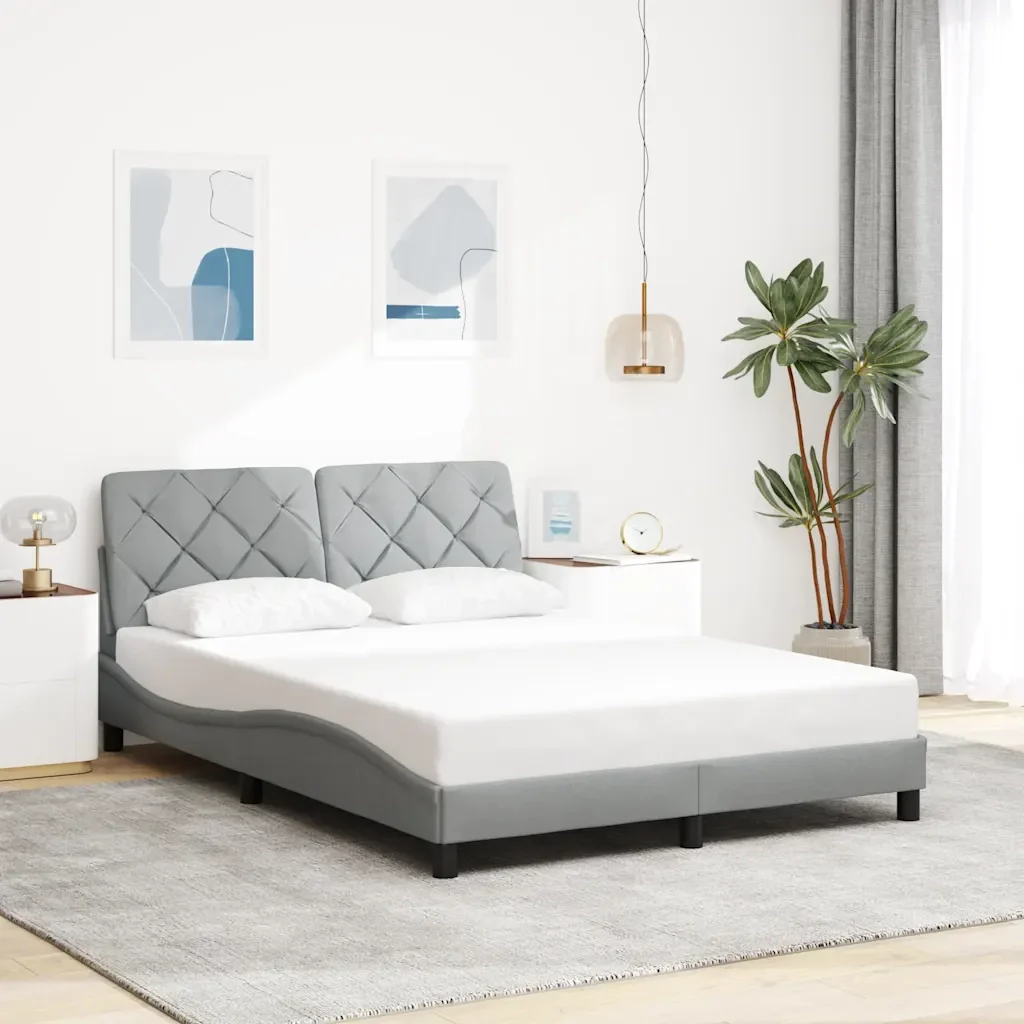Letto matrimoniale | Letto per adulti | Giroletto senza Materasso Grigio Chiaro 120x200 cm Tessuto - Image 2