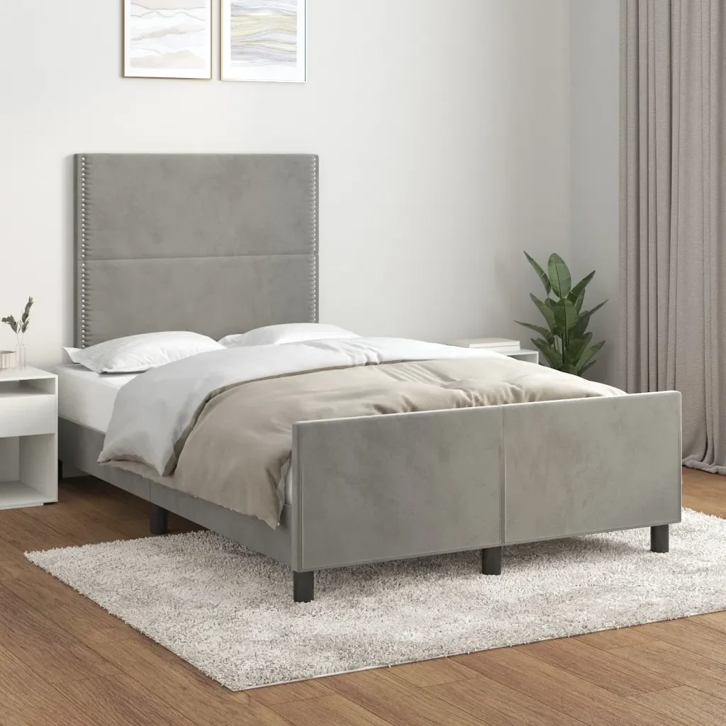 Letto matrimoniale | Letto per adulti | Giroletto senza Materasso Grigio Chiaro 120x200 cm Velluto - Image 2