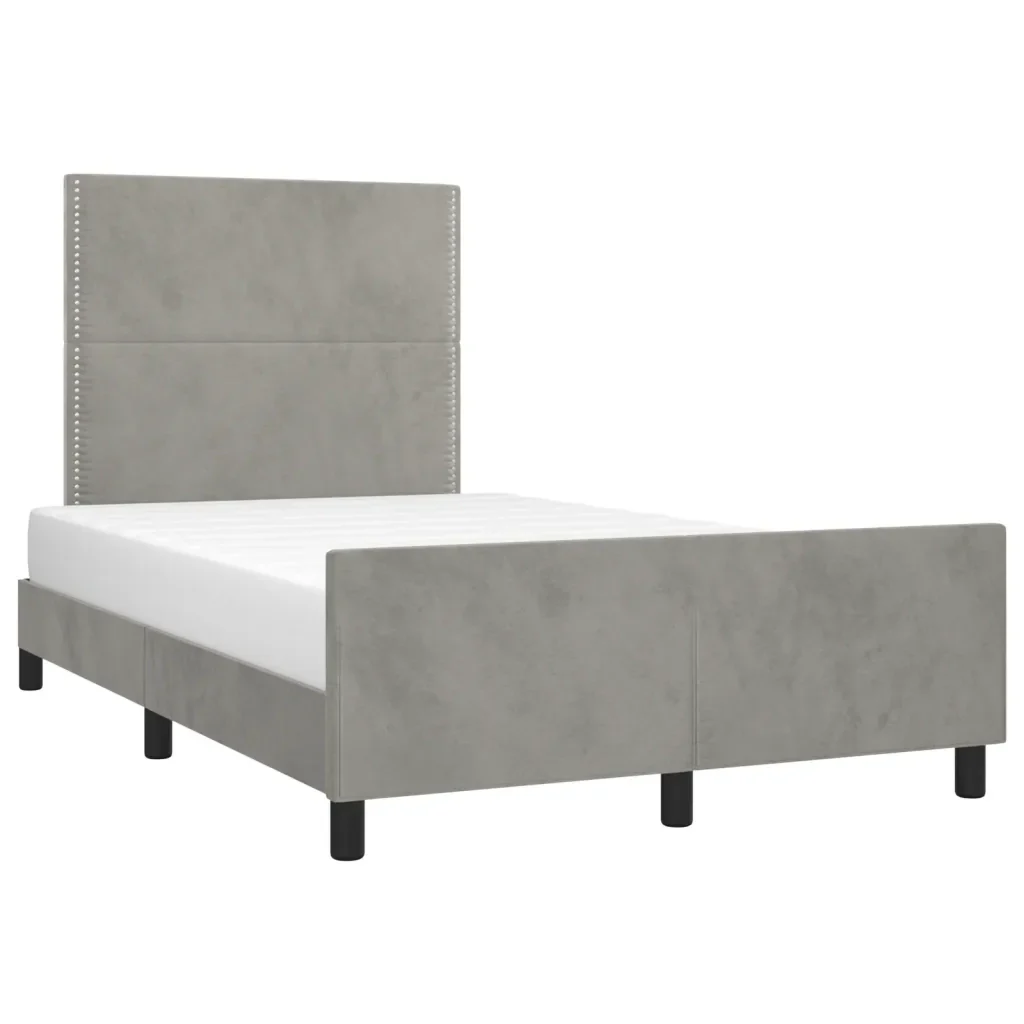Letto matrimoniale | Letto per adulti | Giroletto senza Materasso Grigio Chiaro 120x200 cm Velluto - Image 4