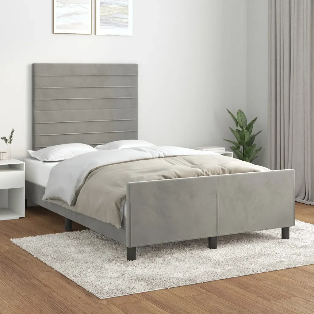 Letto matrimoniale | Letto per adulti | Giroletto senza Materasso Grigio Chiaro 120x200 cm Velluto - Image 2