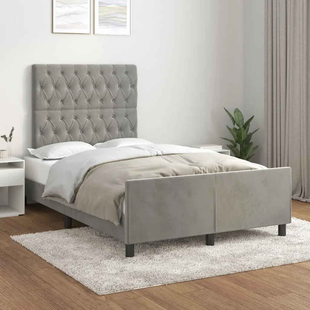 Letto matrimoniale | Letto per adulti | Giroletto senza Materasso Grigio Chiaro 120x200 cm Velluto - Image 2