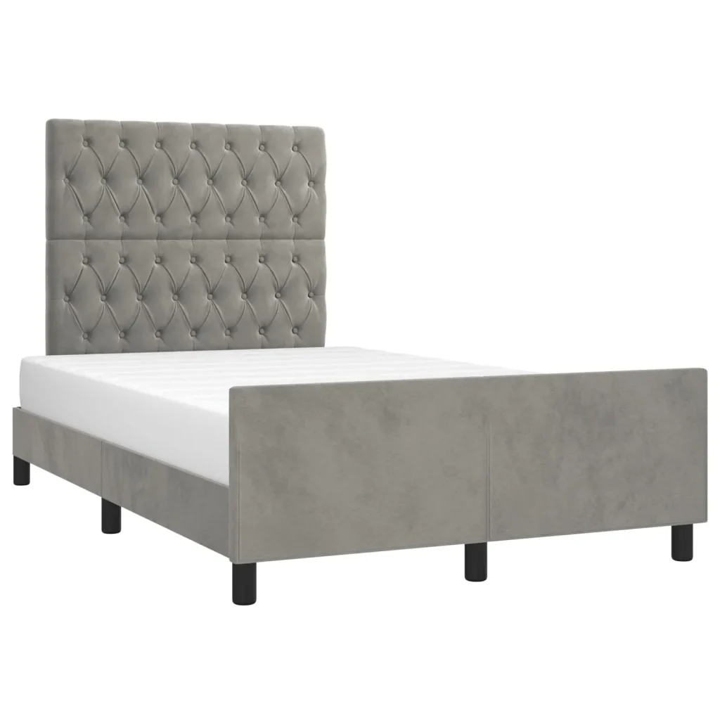 Letto matrimoniale | Letto per adulti | Giroletto senza Materasso Grigio Chiaro 120x200 cm Velluto - Image 4